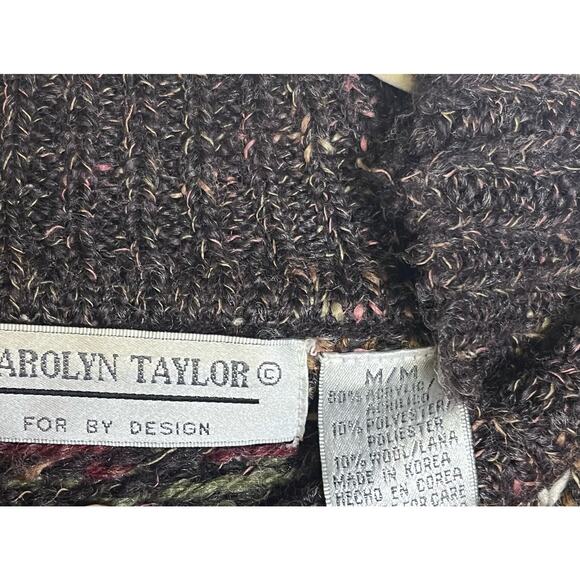 Vintage 90's Carolyn Taylor Oversized Aztec Brown Mock Neck Sweater-Size Medium - Picture 3 of 4